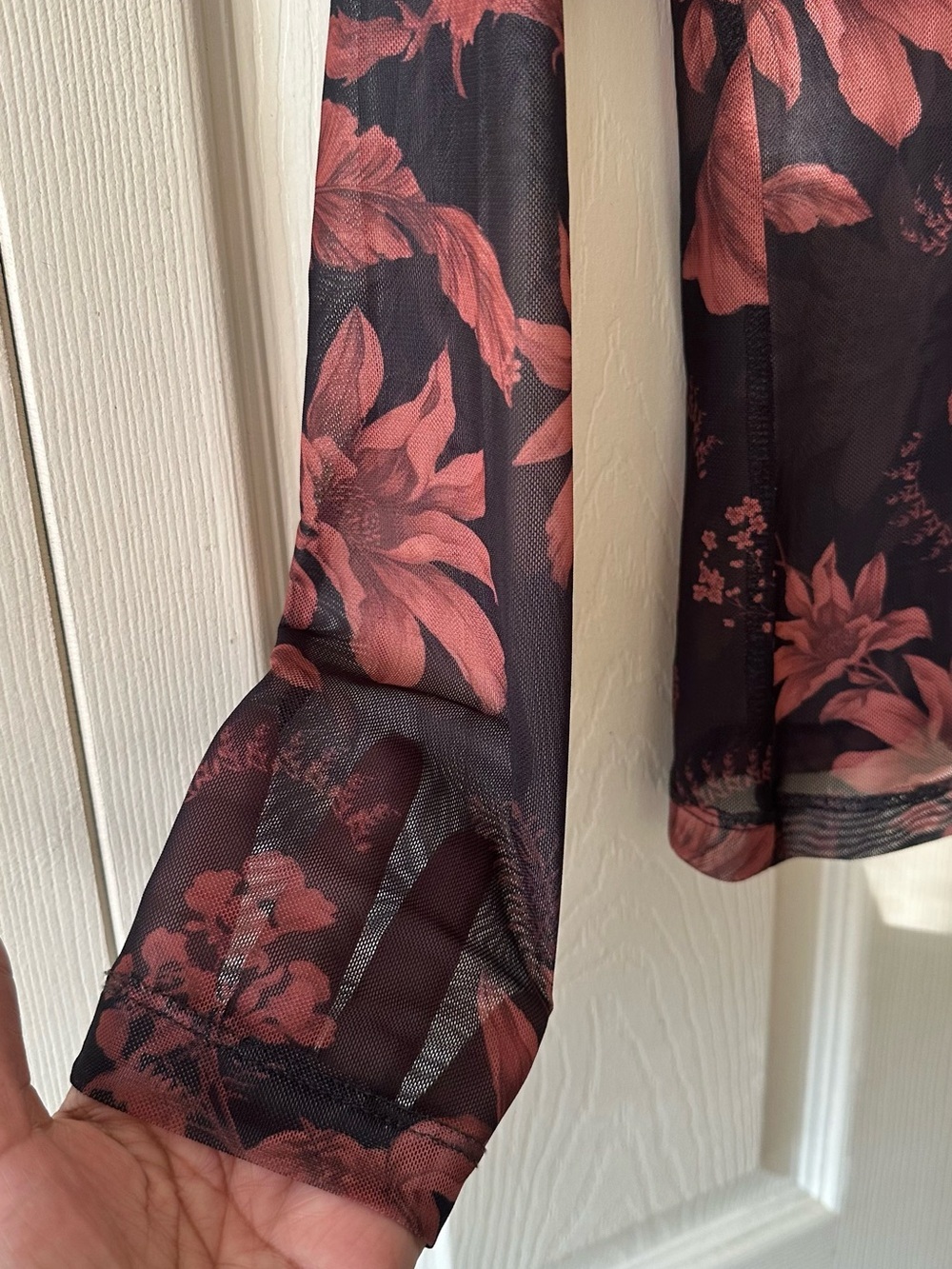 Anthropologie Yzk 2000 Retro Sheer Floral Mesh Long-Sleeve Turtleneck in Rust - Picture 6 of 11